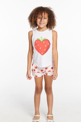 Chaser Girls' Heart Strawberry Vintage Jersey Tank Top in White colorway