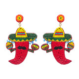 JOIA Seed Bead Fiesta Chili Dangle Earrings in Red / Yellow / Green colors