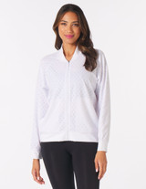 Glyder Women's Laser Cut Sunrise Bomber Jacket in White colorway