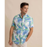 Southern Tide Men's Paradise Palms Linen Rayon Short Sleeve Sport shirt Repeat in Classic White colorway