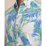 Southern Tide Men's Paradise Palms Linen Rayon Short Sleeve Sport Shirt in Classic White colorway