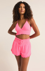 Z Supply Women's Pretty Smocked Bralette in Neon Pink colorway