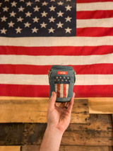 Puffin Drinkwear The Denim Vest Merica Koozie red white and blue lifestyle