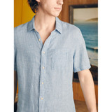 The Faherty Men's Palma Short Sleeve Linen Shirt in the Blue Basketweave Colorway