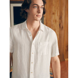 The Faherty Men's Palma Short Sleeve Linen Shirt in the Bright White Basketweave Colorway
