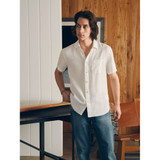 The Faherty Men's Palma Short Sleeve Linen Shirt in the Bright White Basketweave Colorway