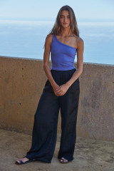 By Together Women's One Shoulder Seamless Rib Top in Blue Iris