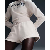 Nike Women's Phoenix Fleece High-Waisted Loose Shorts in Light Orewood Brown/Sail colorway, side view
