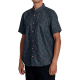 The RVCA Men's Frame Chambray Short Sleeve Shirt in Washed Black
