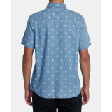 The RVCA Men's Frame Chambray Short Sleeve Shirt in Washed Indigo