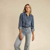 Sendero Provisions Co. Women's Yoakam Pearl Snap Top in Faded Worn Wash, side detail