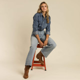 Sendero Provisions Co. Women's Yoakam Pearl Snap Top in Faded Worn Wash, detail view
