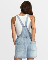 RVCA Women's Succession Denim Overalls in Bleached Indigo colorway