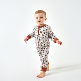 The Burlebo Infants' Full Zip Onesie in the Ducks and Dogs Pattern
