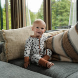 The Burlebo Infants' Full Zip Onesie in the Ducks and Dogs Pattern