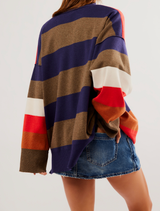 Free People Women's Coastal Stripe Pullover in Set Sail Combo