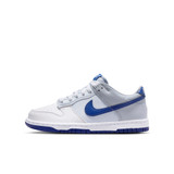The Nike Big Kids' Dunk Low Shoes in Summit White and Deep Royal