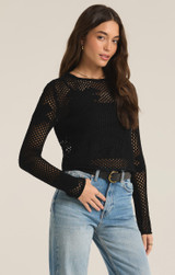 Z Supply Women's Blossom Floral Mesh Top in Black colorway