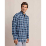 The Southern Tide Men's Stillwater Plaid Long Sleeve Sport Shirt in Sea Blue