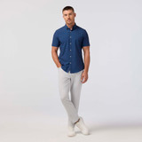 Mizzen+Main Men's Leeward Short Sleeve Dress Shirt in Midnight Navy Alternating Kite back view