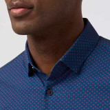 Mizzen+Main Men's Leeward Short Sleeve Dress Shirt in Midnight Navy Micro Gem back view
