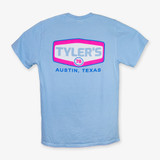 TYLER'S Gas Logo Tee Hydrangea Blue back view - Austin