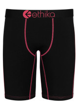 Ethika Men's Solid Staple Boxer Briefs Black and Pink front view