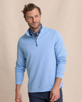 Southern Tide Men's Schooner Quarter Zip Pullover in Ocean Channel lifestyle view