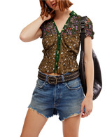 Free People Women's Bella Blouse in Kelp Forest Combo Colorway