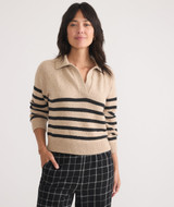 Marine Layer Women's Claire Relaxed Polo Sweater in Neutral Stripe