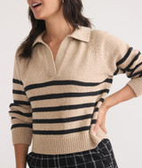 Marine Layer Women's Claire Relaxed Polo Sweater in Neutral Stripe