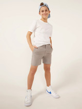 The Chubbies Boys' Worlds Grayest Everywear Performance Shorts in the Medium Grey colorway