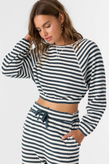 O'Neill Women's Tour Stripe Crew Long Sleeve Crop Top in Slate