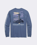 The Vineyard Vines Men's Lighthouse at Dusk Long Sleeve Pocket Tee in Moonshine