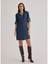 Bella Dahl Women's Long Sleeve A-Line Dress in Twilight Rinse Wash detail view