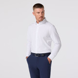 The Mizzen Main Men's Leeward Dress Shirt in Navy Stacked Geo