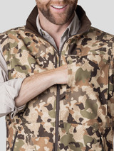 Duck Camp Men's Contact Softshell Vest in Wetland Camo layered view