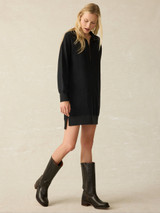 Faherty Women's Legend Quarter Zip Dress in Heather Black Twill