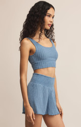 Z Supply Women's Zoe Rib Tank Bra in Oceanic Blue