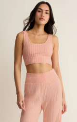 Z Supply Women's Zoe Rib Tank Bra in Bellini front view