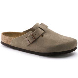 Birkenstock Women's Boston Soft Footbed Clogs Taupe Suede front view