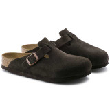 Birkenstock Women's Boston Soft Footbed Clogs Mocha Brown Suede three-quarter view