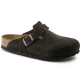 Birkenstock Women's Boston Soft Footbed Clogs Mocha Brown Suede front view
