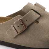 The Birkenstock Women's Boston Clogs in Taupe Suede