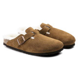 The Birkenstock Women's Boston Shearling Clogs in Mink Brown Suede