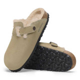 The Birkenstock Women's Boston Shearling Clogs in Taupe Suede