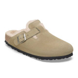 The Birkenstock Women's Boston Shearling Clogs in Taupe Suede