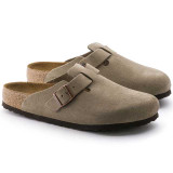 Birkenstock Men's Boston Soft Footbed Clogs Taupe Suede front view