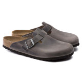 The Birkenstock Men's Boston Clogs in Iron Oiled Leather