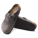 Birkenstock Men's Boston Soft Footbed Clogs Iron Oiled Leather sole view